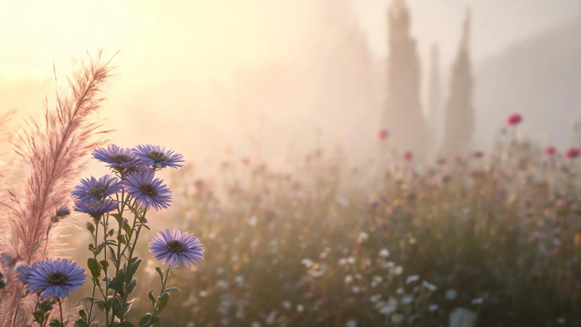 Misty Meadow Garden Gold, Nature background