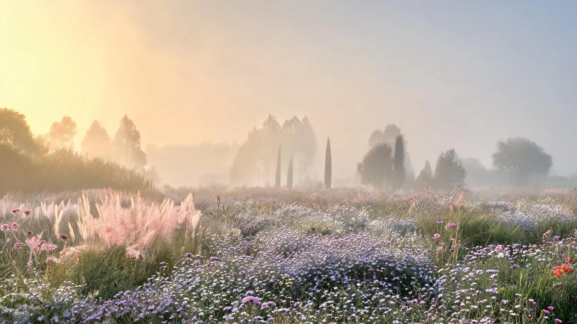 Misty Meadow Garden Silver, Nature background